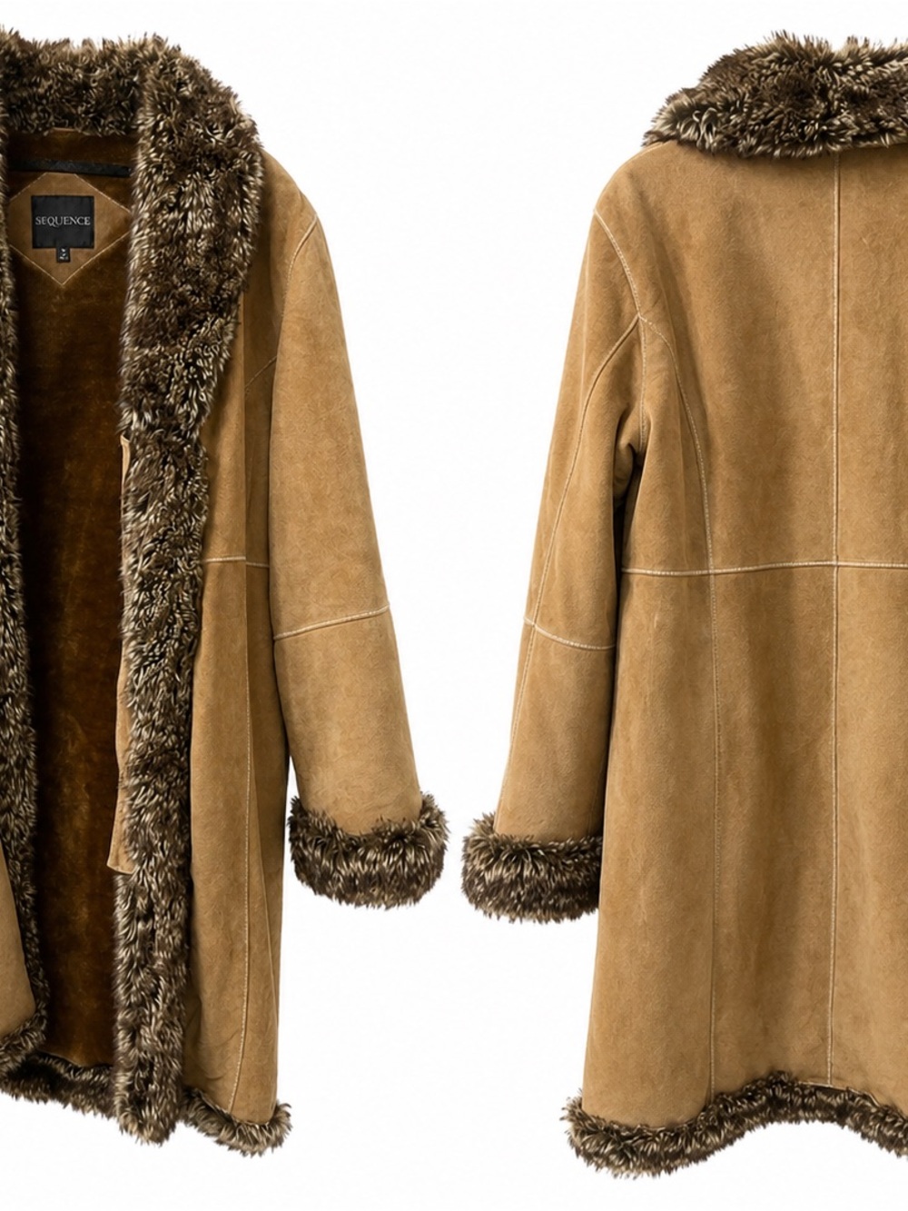 Tan Suede Faux-Fur Trim Coat